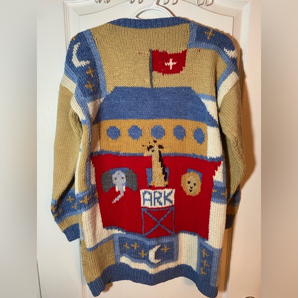 Vintage Hand knit Noah’s Ark cardigan Sweater - Picture 2 of 9